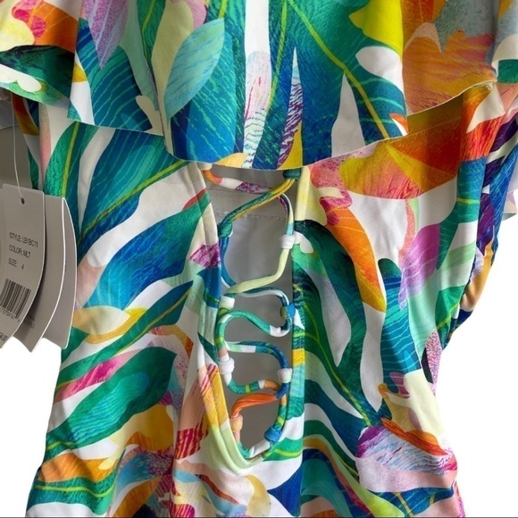 La Blanca Floral Off the Shoulder 4 One Piece Floral Print Swimsuit - Picture 5 of 10